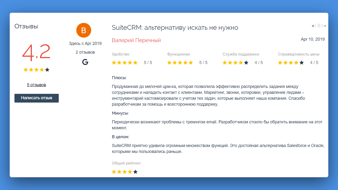 ОТЗЫВ. Валерий Перечный: "SuiteCRM: альтернативу искать не нужно"